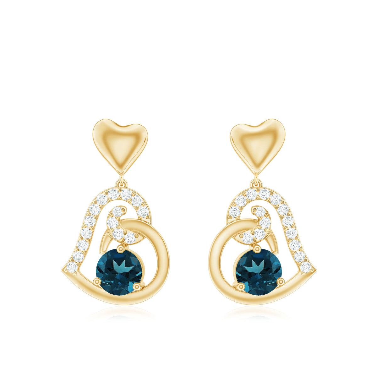 Round London Blue Topaz and Diamond Heart Drop Earring