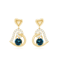Round London Blue Topaz and Diamond Heart Drop Earring