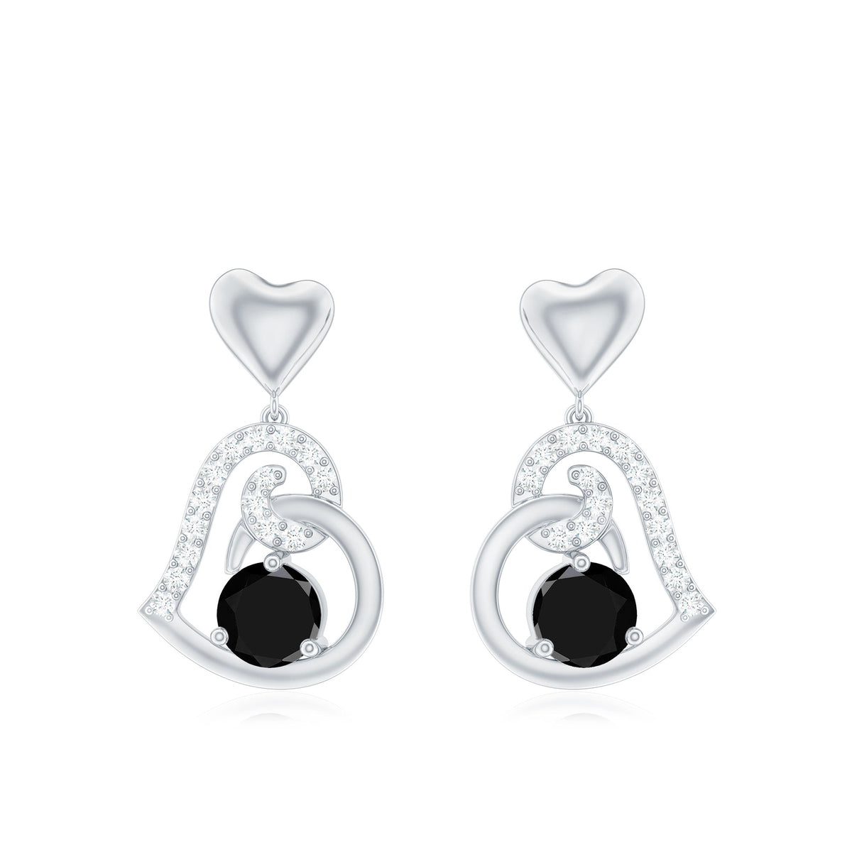 Round Created Black Diamond Heart Drop Earrings with Diamond