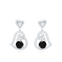 Round Created Black Diamond Heart Drop Earrings with Diamond