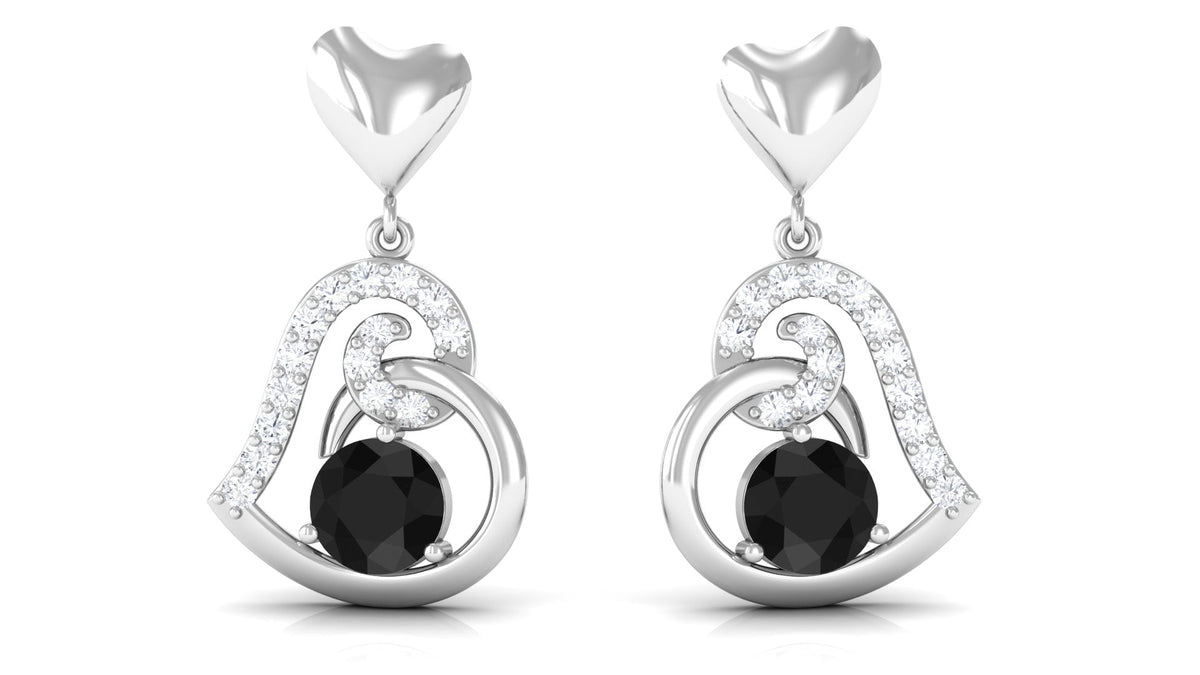Round Created Black Diamond Heart Drop Earrings with Diamond