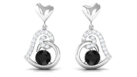 Round Created Black Diamond Heart Drop Earrings with Diamond