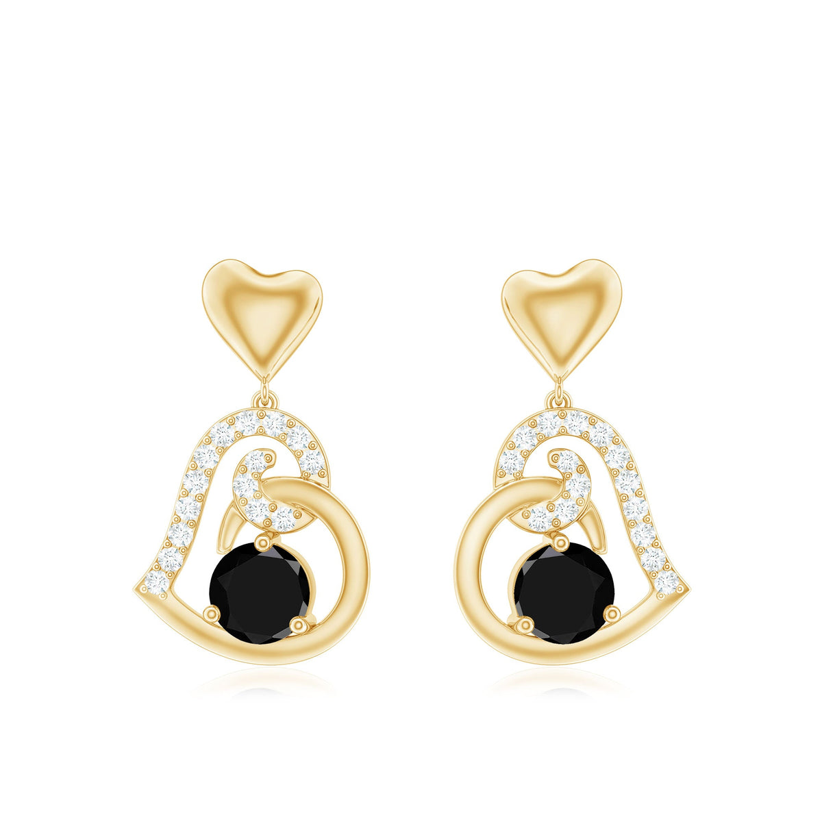 Round Created Black Diamond Heart Drop Earrings with Diamond
