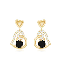 Round Created Black Diamond Heart Drop Earrings with Diamond