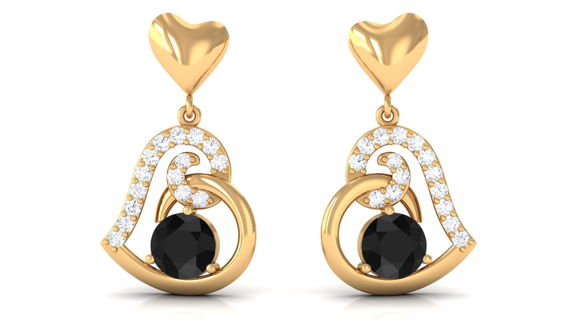 Round Created Black Diamond Heart Drop Earrings with Diamond