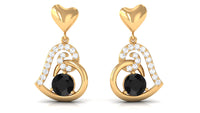 Round Created Black Diamond Heart Drop Earrings with Diamond