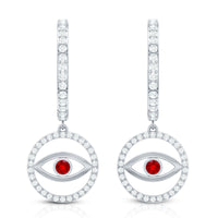 Lab Created Ruby and Moissanite Evil Eye Hoop Drop Earrings