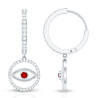 Lab Created Ruby and Moissanite Evil Eye Hoop Drop Earrings