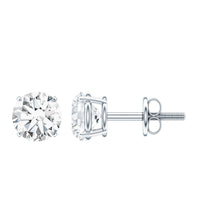 Round Moissanite 1 Carat Stud Earrings with Screw Back