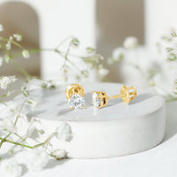 Round Moissanite 1 Carat Stud Earrings with Screw Back
