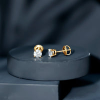 Round Moissanite 1 Carat Stud Earrings with Screw Back