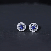 Antique Inspired Blue Sapphire and Diamond Stud Earrings