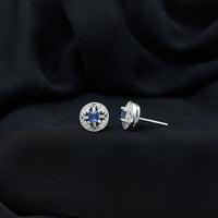 Antique Inspired Blue Sapphire and Diamond Stud Earrings
