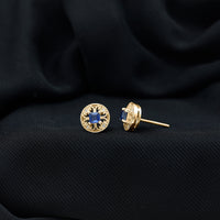 Antique Inspired Blue Sapphire and Diamond Stud Earrings
