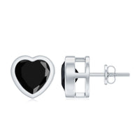 Bezel Set Black Onyx Heart Stud Earring