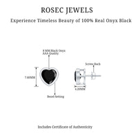Bezel Set Black Onyx Heart Stud Earring