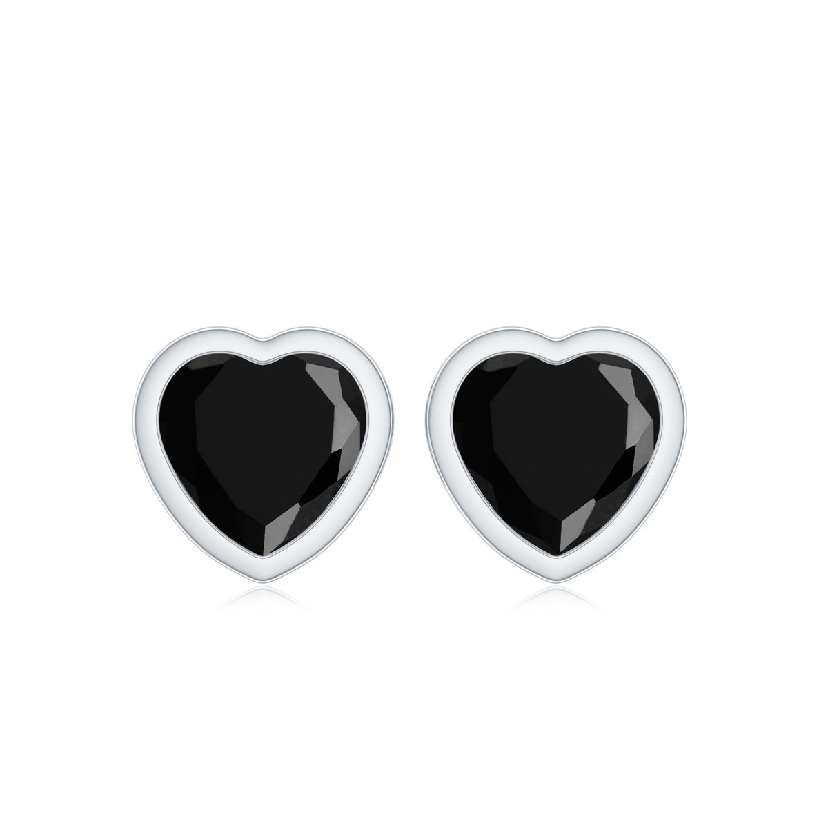 Bezel Set Black Onyx Heart Stud Earring