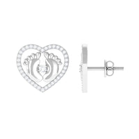 Diamond Heart Stud Earrings with Baby Feet