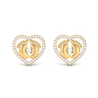 Diamond Heart Stud Earrings with Baby Feet
