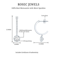 Sterling Silver Moissanite Hoop Drop Earrings for Women