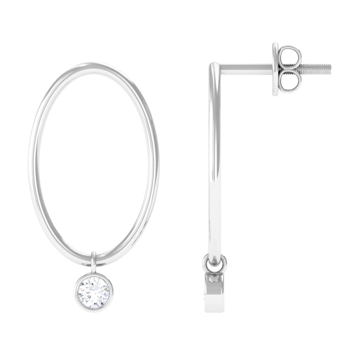Rosec Jewels bezel set moissanite front-facing hoop drop earrings with sparkling stones and gold-tone finish.