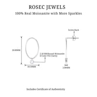 Rosec Jewels bezel set moissanite front-facing hoop drop earrings showing sparkling stones and elegant gold hoops.