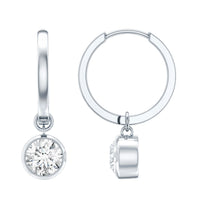 Rosec Jewels bezel set moissanite hinged hoop earrings with sparkling stones and elegant design.