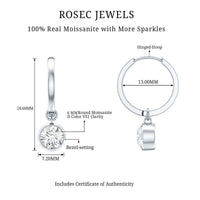 Bezel set moissanite hinged hoop earrings by Rosec Jewels featuring sparkling stones and streamlined gold design.