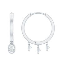 Natural 3 stone diamond drop hoop earrings from Rosec Jewels featuring sparkling diamonds and elegant hoop design.