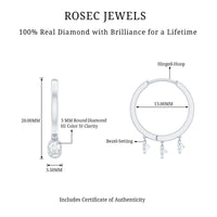 Natural 3 stone diamond drop hoop earrings by Rosec Jewels, showcasing elegant hoops with sparkling diamond accents.