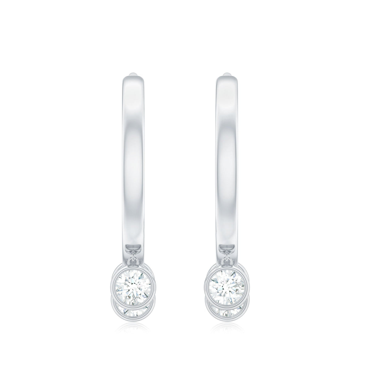 Natural 3 stone diamond drop hoop earrings by Rosec Jewels featuring elegant gold hoops with sparkling diamond accents.