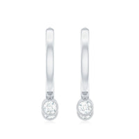 Natural 3 stone diamond drop hoop earrings by Rosec Jewels featuring elegant gold hoops with sparkling diamond accents.