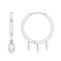 Rosec Jewels natural 3 stone diamond drop hoop earrings featuring three sparkling diamonds on elegant gold hoops.