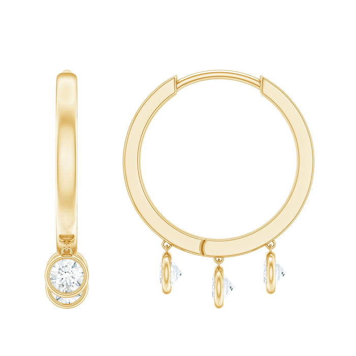 Natural 3 stone diamond drop hoop earrings by Rosec Jewels featuring elegant hoop design with sparkling diamond accents.