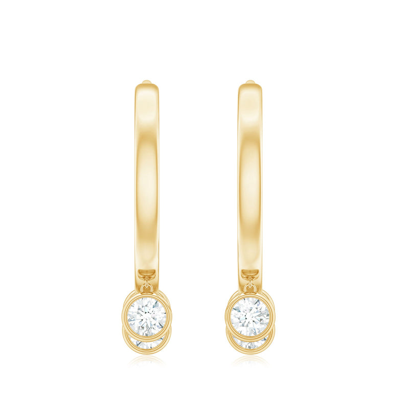 Natural 3 stone diamond drop hoop earrings by Rosec Jewels, featuring elegant hoops with sparkling diamond accents.