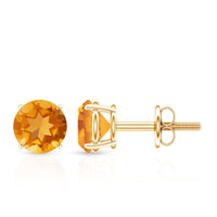 1 CT Round Cut Citrine Solitaire Stud Earrings with Certificate