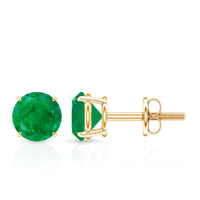 Natural Emerald Stud Earrings with Screw Back