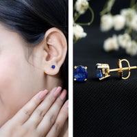 1.9 Carat Round Blue Sapphire Solitaire Stud Earrings in Claw Setting