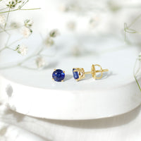 1.9 Carat Round Blue Sapphire Solitaire Stud Earrings in Claw Setting