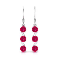 Natural Ruby Diamond Dangle Earrings with Fish Hook
