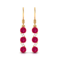 Natural Ruby Diamond Dangle Earrings with Fish Hook