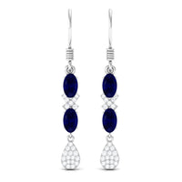 2 CT Oval Cut Blue Sapphire and Diamond Dangle Earrings