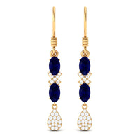 2 CT Oval Cut Blue Sapphire and Diamond Dangle Earrings
