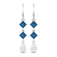 2.75 CT London Blue Topaz and Diamond Drop Dangle Earrings