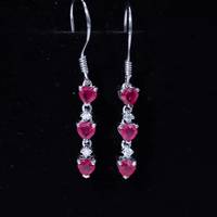 Lab Grown Ruby Heart Dangle Earrings with Diamond