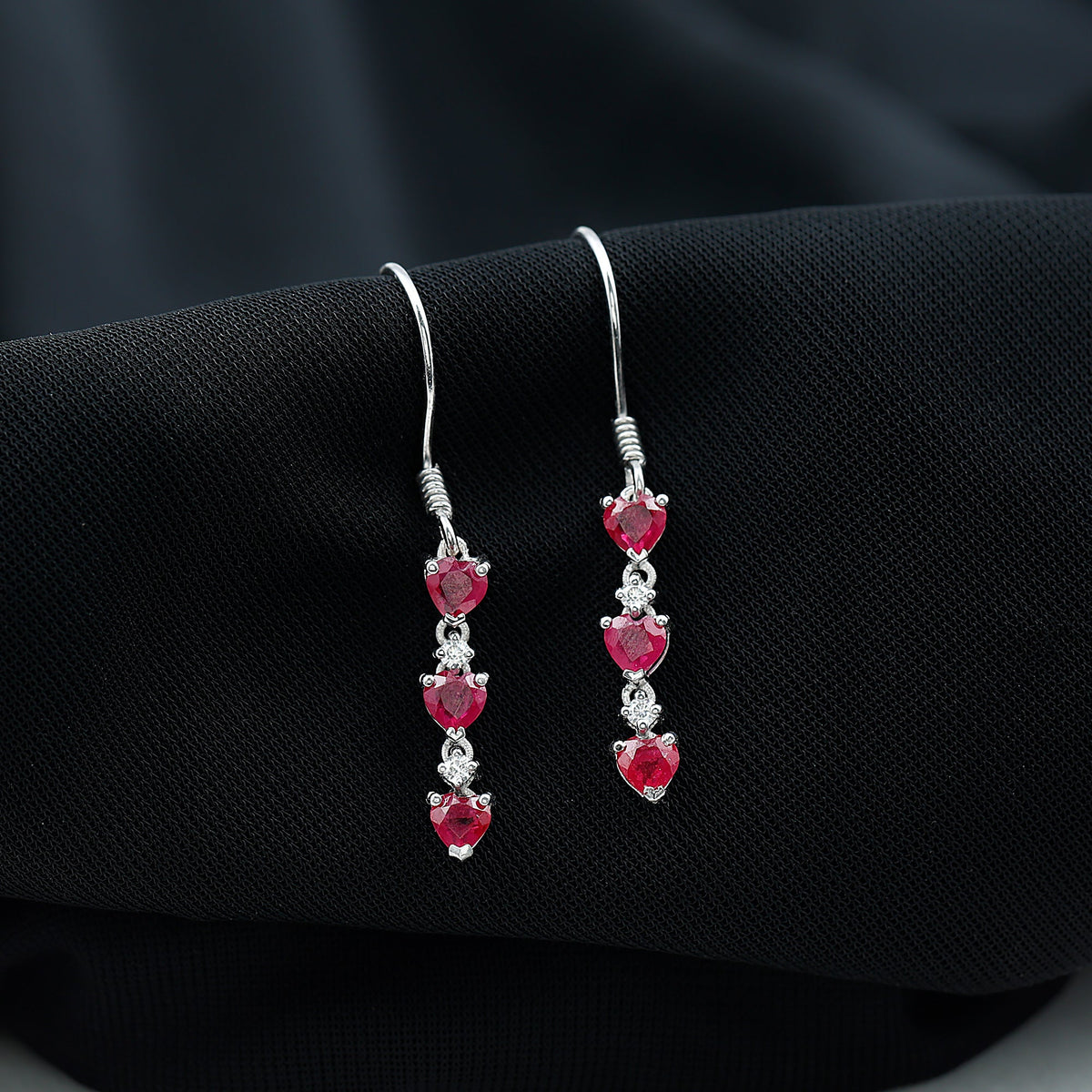Lab Grown Ruby Heart Dangle Earrings with Diamond