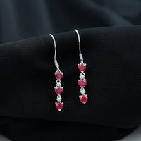 Lab Grown Ruby Heart Dangle Earrings with Diamond