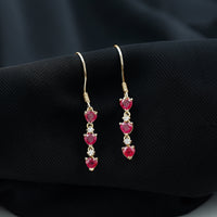 Lab Grown Ruby Heart Dangle Earrings with Diamond