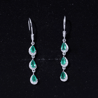 Pear Cut Emerald Dangle Earrings with Diamond