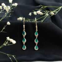 Pear Cut Emerald Dangle Earrings with Diamond